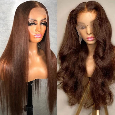 Dachic Hair #4 Dark Brown Color Bone Straight 13x4 Lace Frontal Wig Brazilian Virgin Human Hair