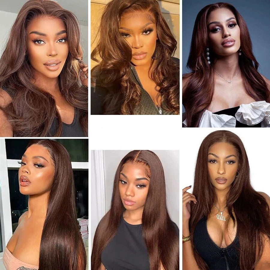 Dachic Hair #4 Dark Brown Color Bone Straight 13x4 Lace Frontal Wig Brazilian Virgin Human Hair