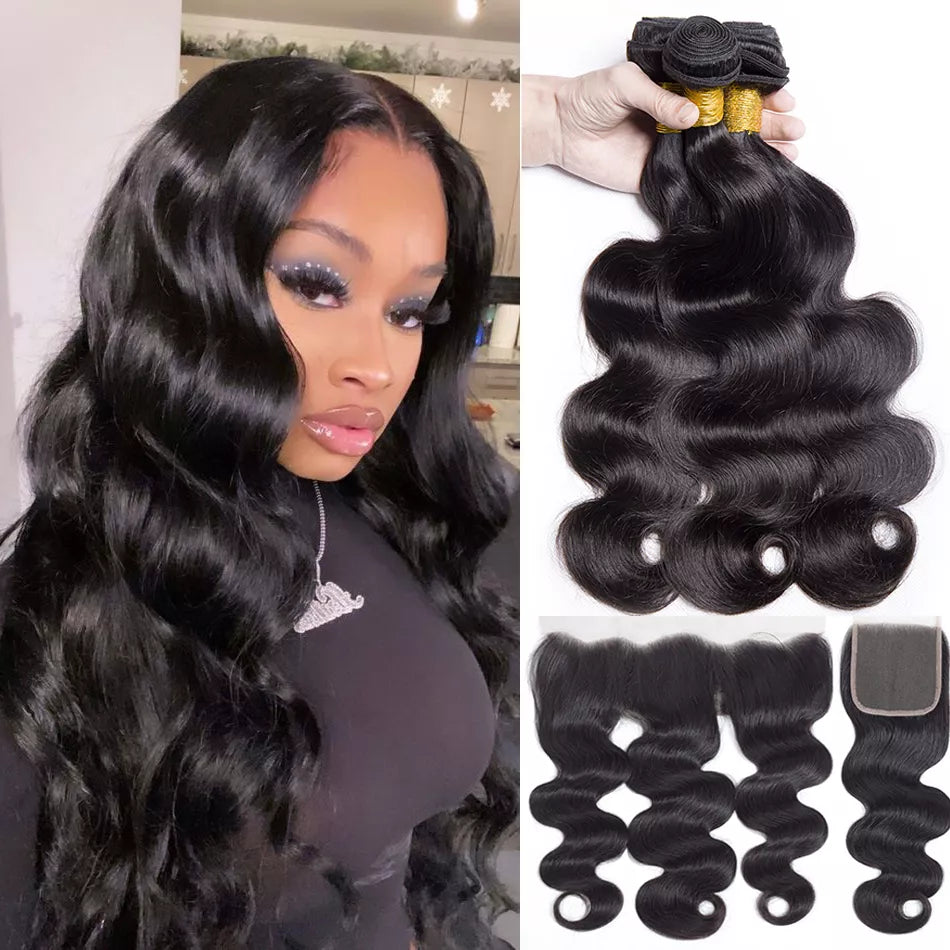 Dachic Hair Body Wave 4 Bundles With Frontal 13x4 4x4 HD Lace Closure Brazilian Human Hair