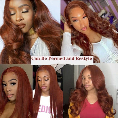 No.13 Dachic Hair  #33 Ginger Brown Color Bone Straight 13x4 Lace Frontal Wig Brazilian Virgin Human Hair