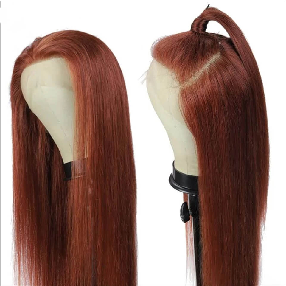 Dachic Hair 13x4 33# Auburn Colored Glueless 13x4 Lace Front Human Hair Wigs Straight Frontal Wigs 200%