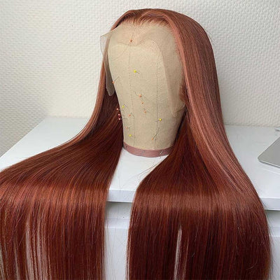 Dachic Hair 5x5 33# Auburn Colored Glueless 5x5 HD Lace Closure Human Hair Wigs Straight Frontal Wigs 180%