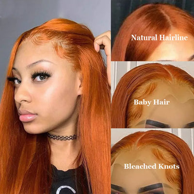 No.11 Dachic Hair #350 Orange Ginger Bone Straight 13x4 Lace Frontal Wigs Human Hair