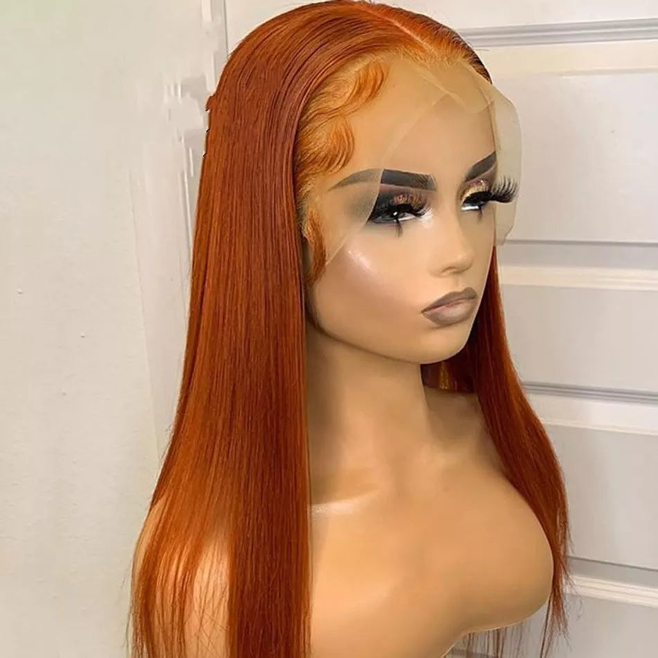 No.11 Dachic Hair #350 Orange Ginger Bone Straight 13x4 Lace Frontal Wigs Human Hair