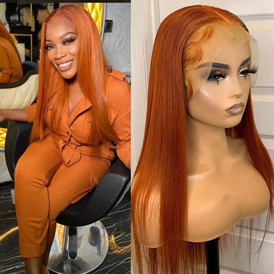 No.11 Dachic Hair #350 Orange Ginger Bone Straight 13x4 Lace Frontal Wigs Human Hair