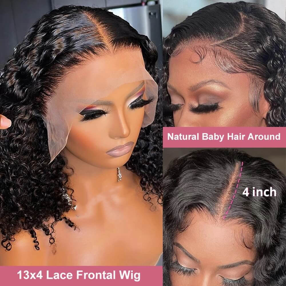 Dachic Hair Deep Wave 13x4 Short Bob Wig Lace Front Human Hair Wigs Brazilian Hair 180%