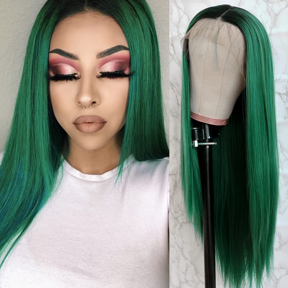 No.46 Dachic Hair Green Color 13*4 Lace Front Wig Human Hair Wigs Straight for Black Women