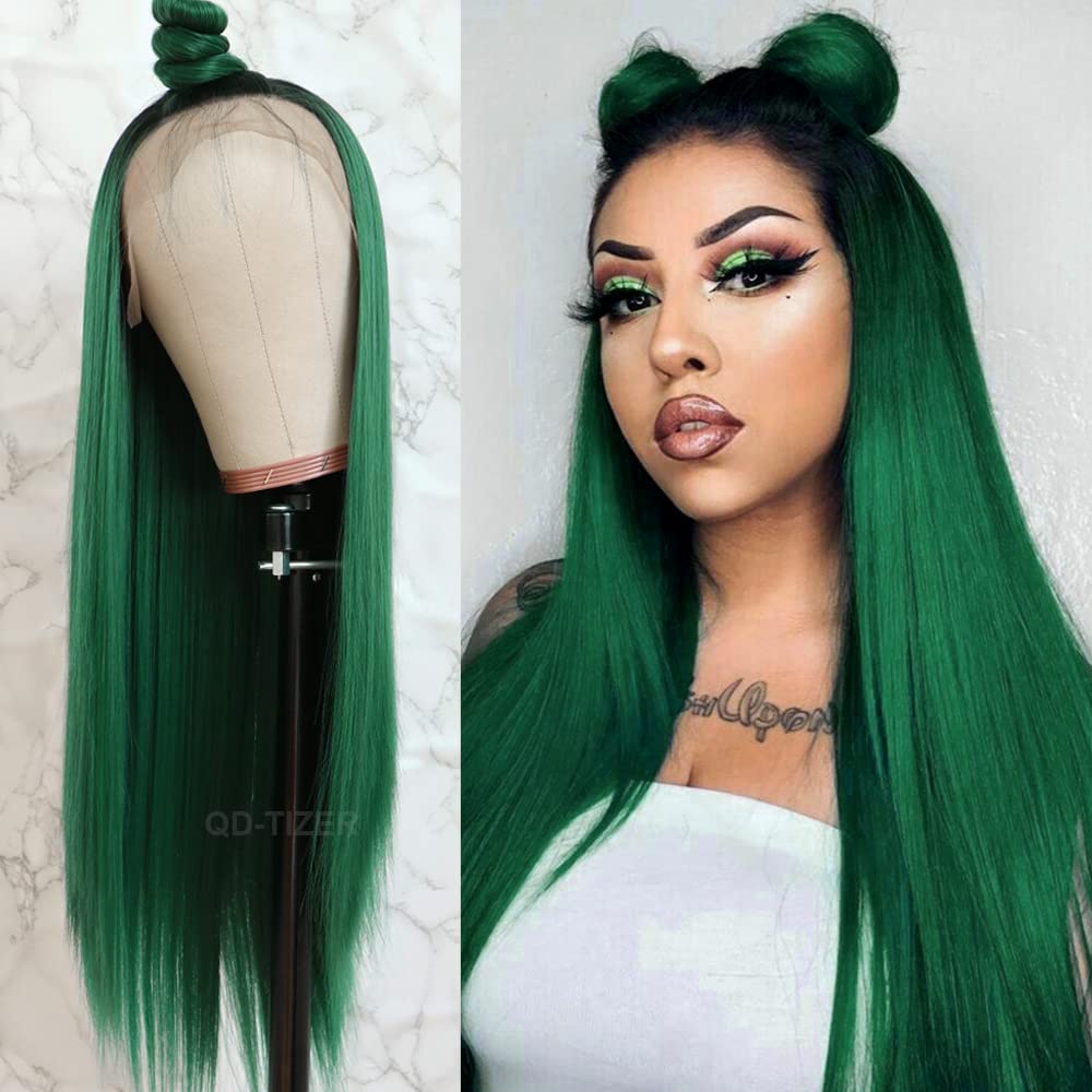 No.46 Dachic Hair Green Color 13*4 Lace Front Wig Human Hair Wigs Straight for Black Women