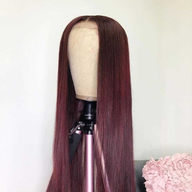 Dachic Hair 13x6 Lace Front Human Hair Wigs 99J Colored Bone Straight Frontal Wigs