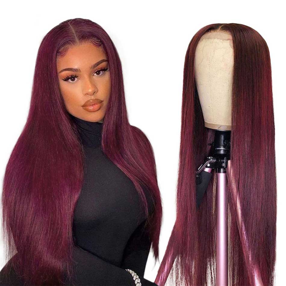 Dachic Hair 13x6 Lace Front Human Hair Wigs 99J Colored Bone Straight Frontal Wigs