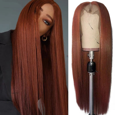 Dachic Hair 13x6 33# Auburn Colored 13x6 Lace Front Human Hair Wigs Bone Straight Frontal Wigs