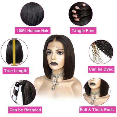 Dachic Hair Bob Bone Straight 13x4 Full Lace Frontal Pre Plucked Brazilian Human Hair Wigs