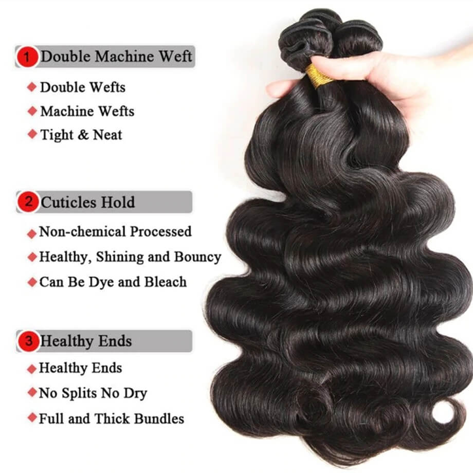 Dachic Hair 12A Body Wave Human Hair 3 Bundles With 4x4 Lace Closure 100% Remy Human Hair