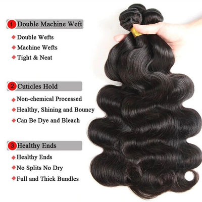 Dachic Hair 12A Body Wave Human Hair 3 Bundles With 4x4 Lace Closure 100% Remy Human Hair