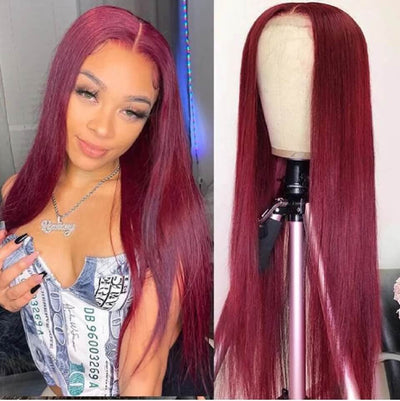 Dachic Hair 13x6 Lace Front Human Hair Wigs 99J Colored Bone Straight Frontal Wigs