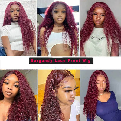 Dachic Hair 13x4 Lace Front Human Hair Wigs Water Wave 99j Colored Frontal Wigs