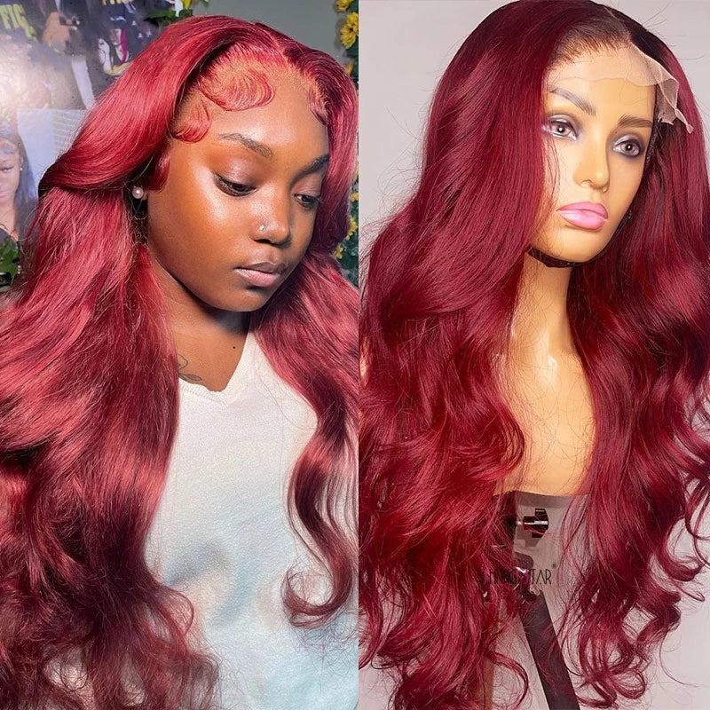 Dachic Hair 5x5 Lace Closure Human Hair Wigs Body Wave Reddish Burgundy Colored Closure Wigs 180%