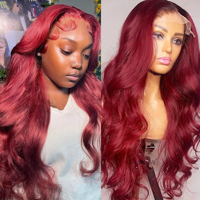 Dachic Hair 5x5 Lace Closure Human Hair Wigs Body Wave Reddish Burgundy Colored Closure Wigs 180%