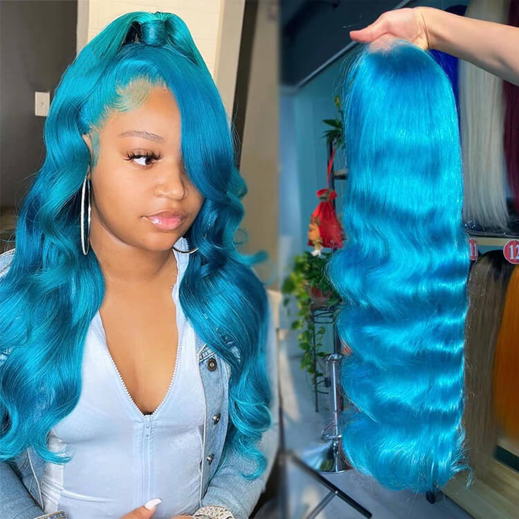 Dachic Hair Blue Body Wavy HD13X4 Lace Front Wig 180% Density Colored Human Hair Wigs