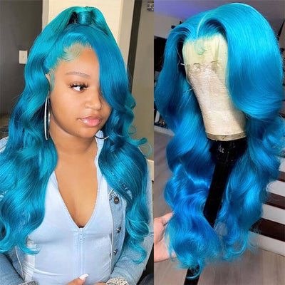 Dachic Hair Blue Body Wavy HD13X4 Lace Front Wig 180% Density Colored Human Hair Wigs