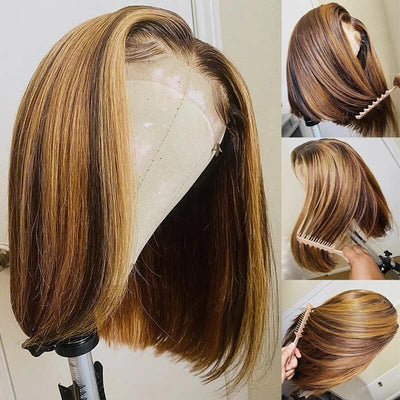 Dachic Hair Highlight Bob Wigs Colored Human Hair P4/27 4x4 Lace Closure Wig 180%