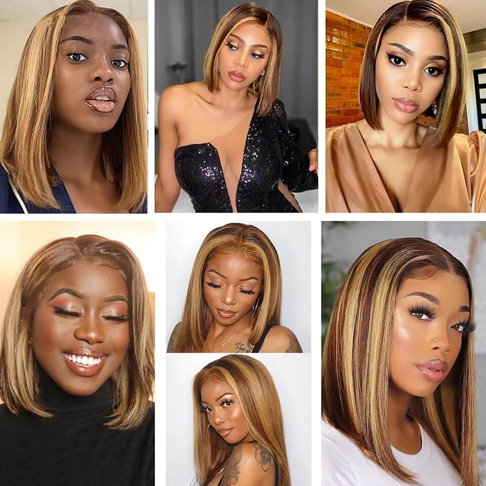 Dachic Hair Highlight Bob Wigs Colored Human Hair P4/27 4x4 Lace Closure Wig 180%