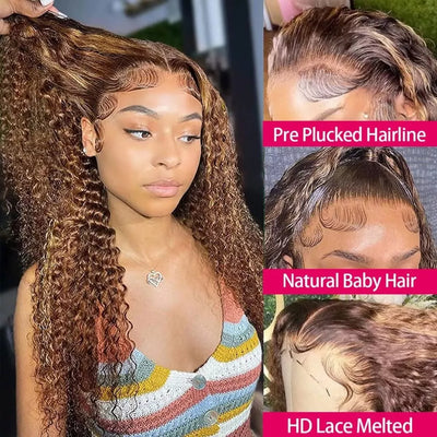 No.9 Dachic Hair Deep Wave 13x4 Lace Frontal Wig P4/27 Highlight Brazilian Human Hair Frontal Wig