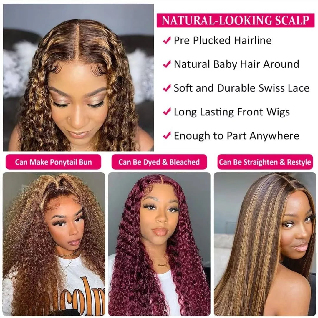 No.9 Dachic Hair Deep Wave 13x4 Lace Frontal Wig P4/27 Highlight Brazilian Human Hair Frontal Wig