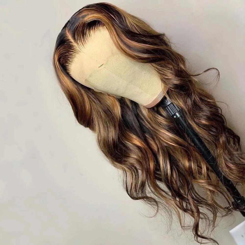 Dachic Hair Glueless 13x4 Lace Front Wigs 4/27 Highlight Body Wave Human Hair Frontal Wigs 180% and 200% Density