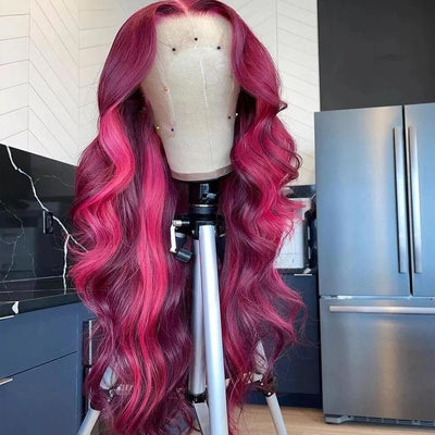 Dachic Hair Ombre Pink Highlight Color 13X4 Lace Front Wig 180% Density Human Hair