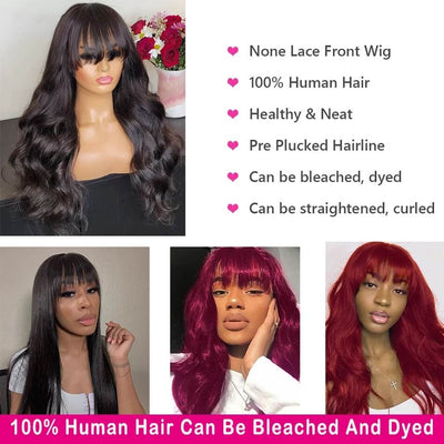 Dachic Hair Body Wave Wig With Bangs Brazilian Remy Human Hair Wigs 180% Density