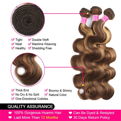 Dachic Hair Highlight Body Wave Bundles Remy Brazilian Human Hair Bundles P4/27 Highlight Hair Ombre Piano Color Hair Extensions