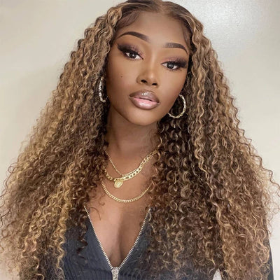 Dachic Hair 13x6 Lace Front Colored Human Hair Wigs Highlight Curly Frontal Wigs