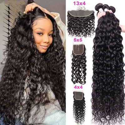 Dachic Hair Water Wave Bundles With 4x4 5x5 13x4 Lace Frontal Closure 100% Remy Human Hair 3 Bundles With Ear To Ear Frontal