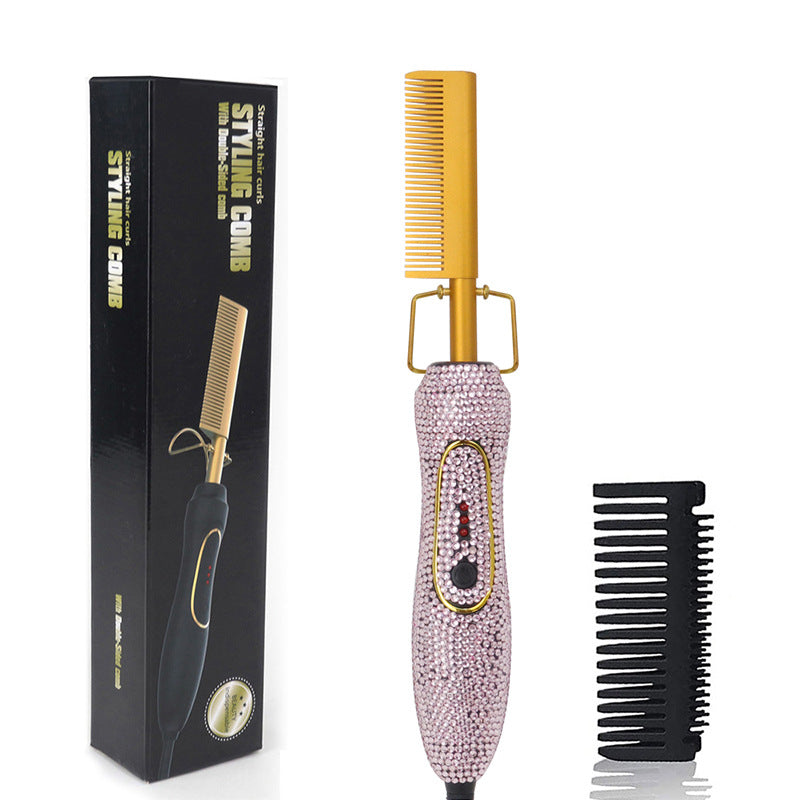 Dachic Hair Colored Diamond 2 in 1 Hot Comb Hair Straightener Flat Irons Straightening Brush Heating Comb Hair Straight Styler Hair Curler