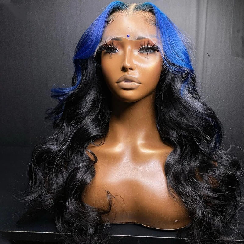 Dachic Hair Ombre Blue Body Wave 13x4 Lace Frontal Wig Brazilian Human Hair Wigs 180%Density