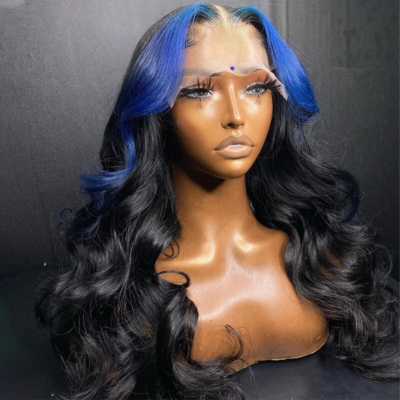 Dachic Hair Ombre Blue Body Wave 13x4 Lace Frontal Wig Brazilian Human Hair Wigs 180%Density