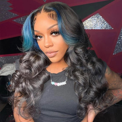 Dachic Hair Ombre Blue Body Wave 13x4 Lace Frontal Wig Brazilian Human Hair Wigs 180%Density