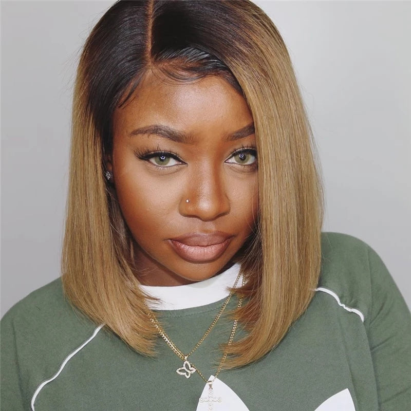 Dachic Hair 4x4 HD Lace Front Closure Wigs Short 1b/27 Ombre Colored Human Hair Bob Wigs