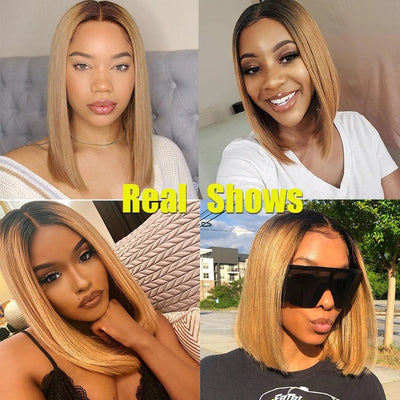 Dachic Hair 4x4 HD Lace Front Closure Wigs Short 1b/27 Ombre Colored Human Hair Bob Wigs