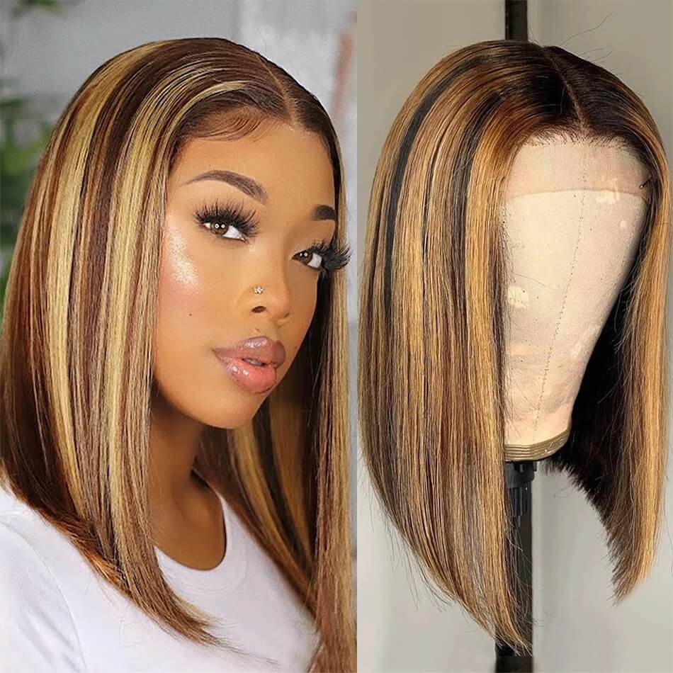 Dachic Hair Highlight Bob Wigs Colored Human Hair P4/27 4x4 Lace Closure Wig 180%