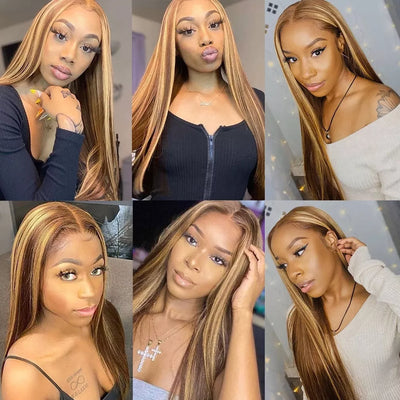 No.7 Dachic Hair 13x4 Lace Frontal Wig P4/27 Highlight Bone Straight Brazilian Human Hair Frontal Wig