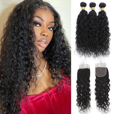 Dachic Hair Water Wave Bundles With 4x4 5x5 13x4 Lace Frontal Closure 100% Remy Human Hair 3 Bundles With Ear To Ear Frontal