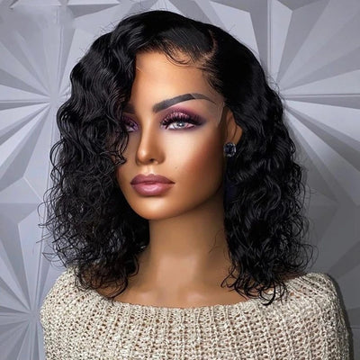 Natural Color Bob 13*4 Lace Frontal Wig Human Hair Wigs Water Wave for Black Women