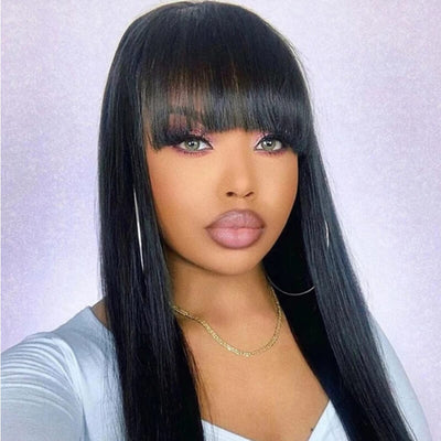 Dachic Hair Wig With Bangs Human Hair Straight Glueless Full Machine Made