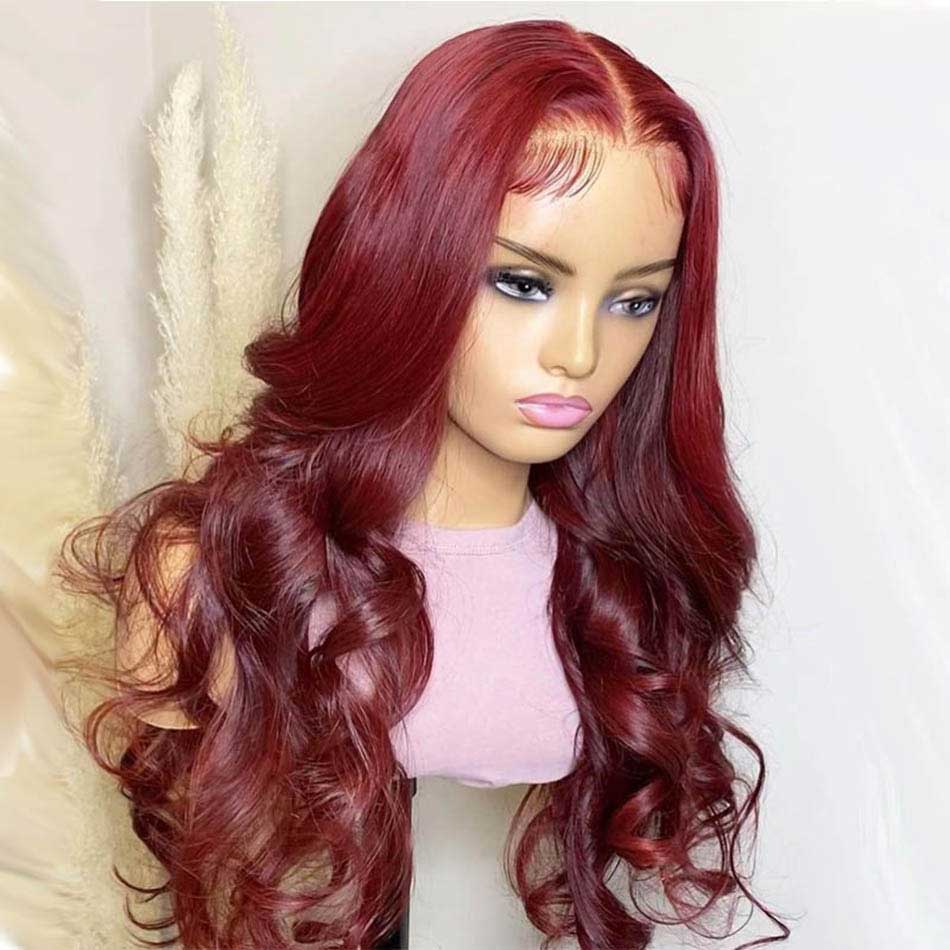 Dachic Hair 13x4 Lace Front Human Hair Wigs Body Wave Reddish Burgundy Colored Frontal Wigs 180%