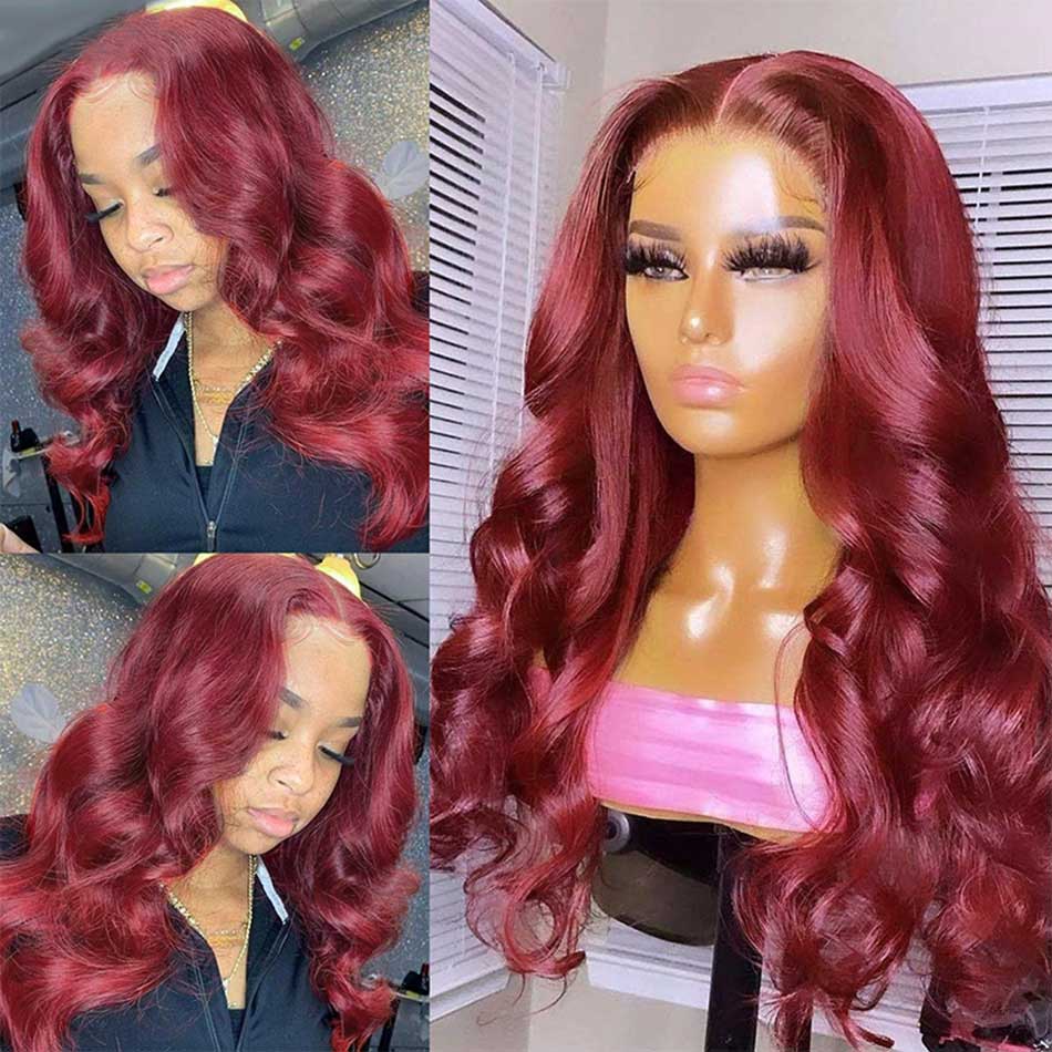 Dachic Hair 5x5 Lace Closure Human Hair Wigs Body Wave Reddish Burgundy Colored Closure Wigs 180%