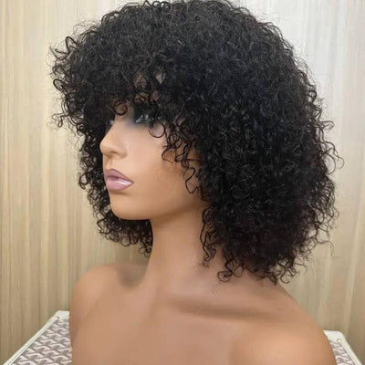 DACHIC Hair Human Hairs Curly Wig With Bangs