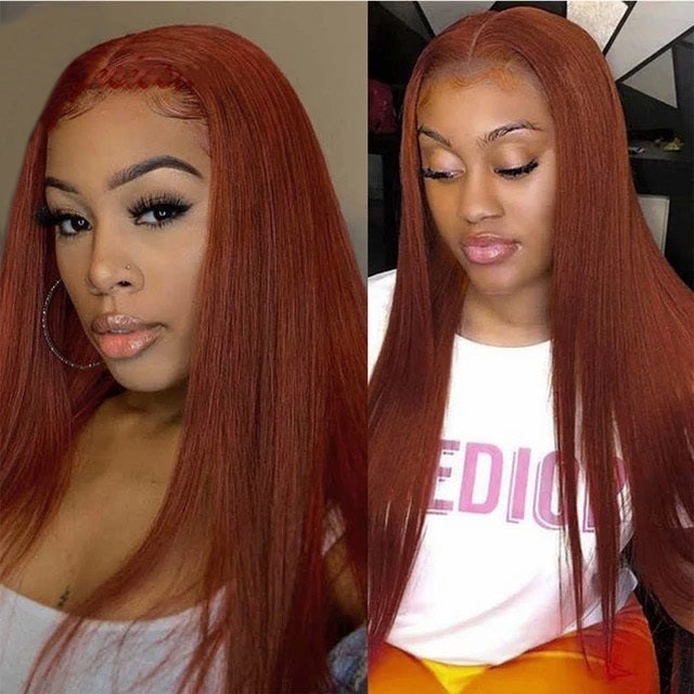 No.13 Dachic Hair  #33 Ginger Brown Color Bone Straight 13x4 Lace Frontal Wig Brazilian Virgin Human Hair