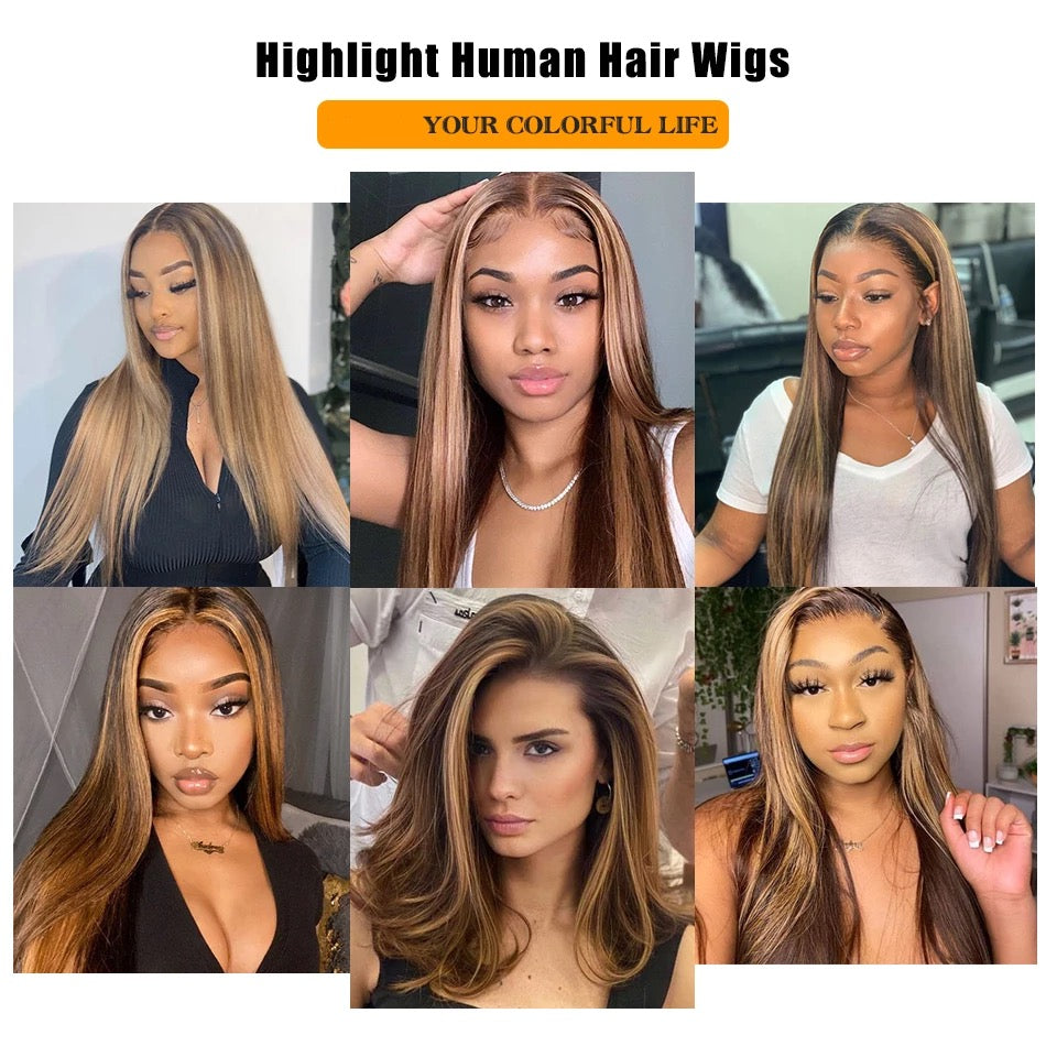 Dachic Hair 13x4  Lace Front Human Hair Wigs 4/27# Highlight Colored Straight Frontal Wigs 180% 200% Density